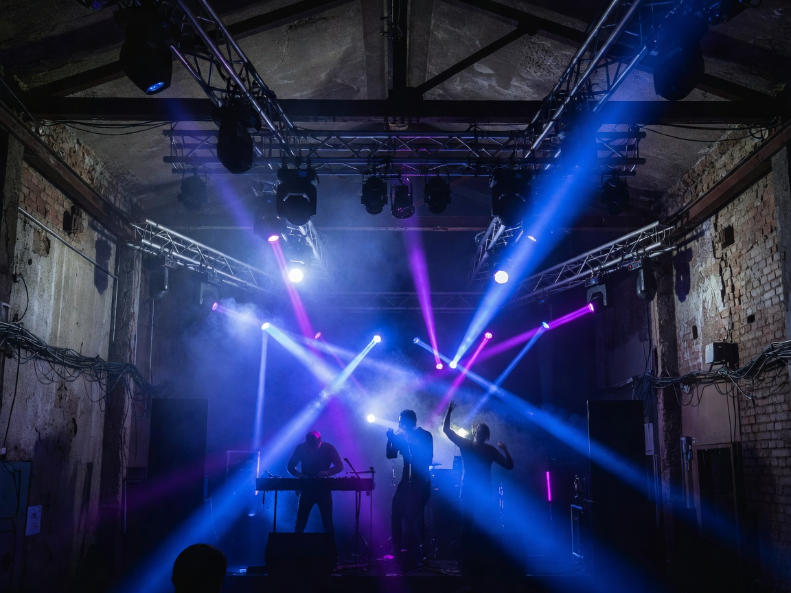 Club stage lighting in Stockholm industrial music venue