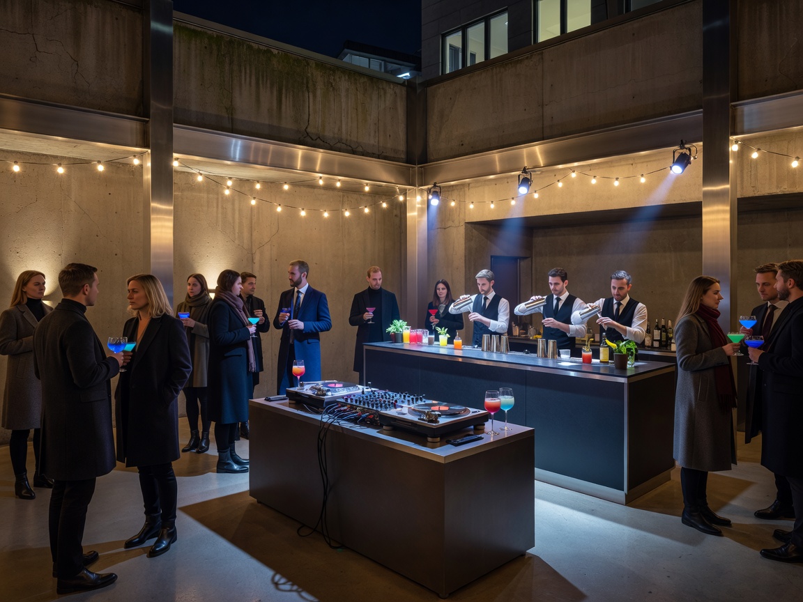 Oslo underground courtyard cocktail and DJ venue setup